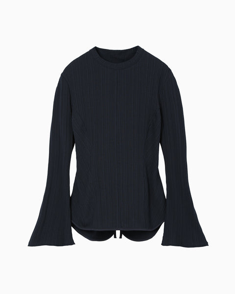 Random Ribbed Organic Cotton Long Sleeve Top - navy