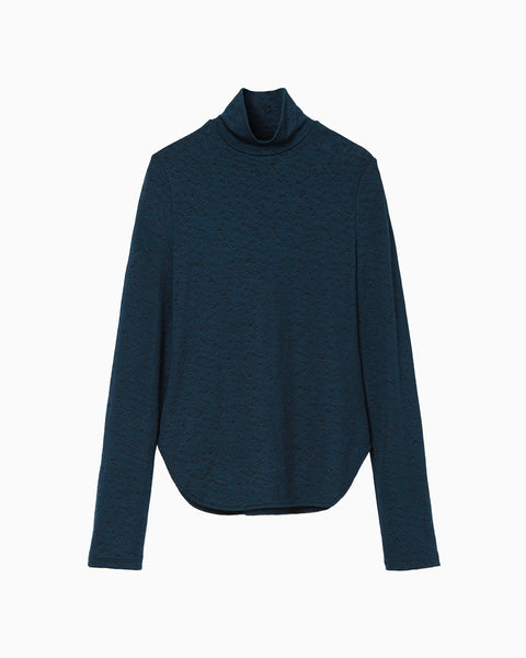 Floral Jacquard Fraise Stitch High Neck Top - navy