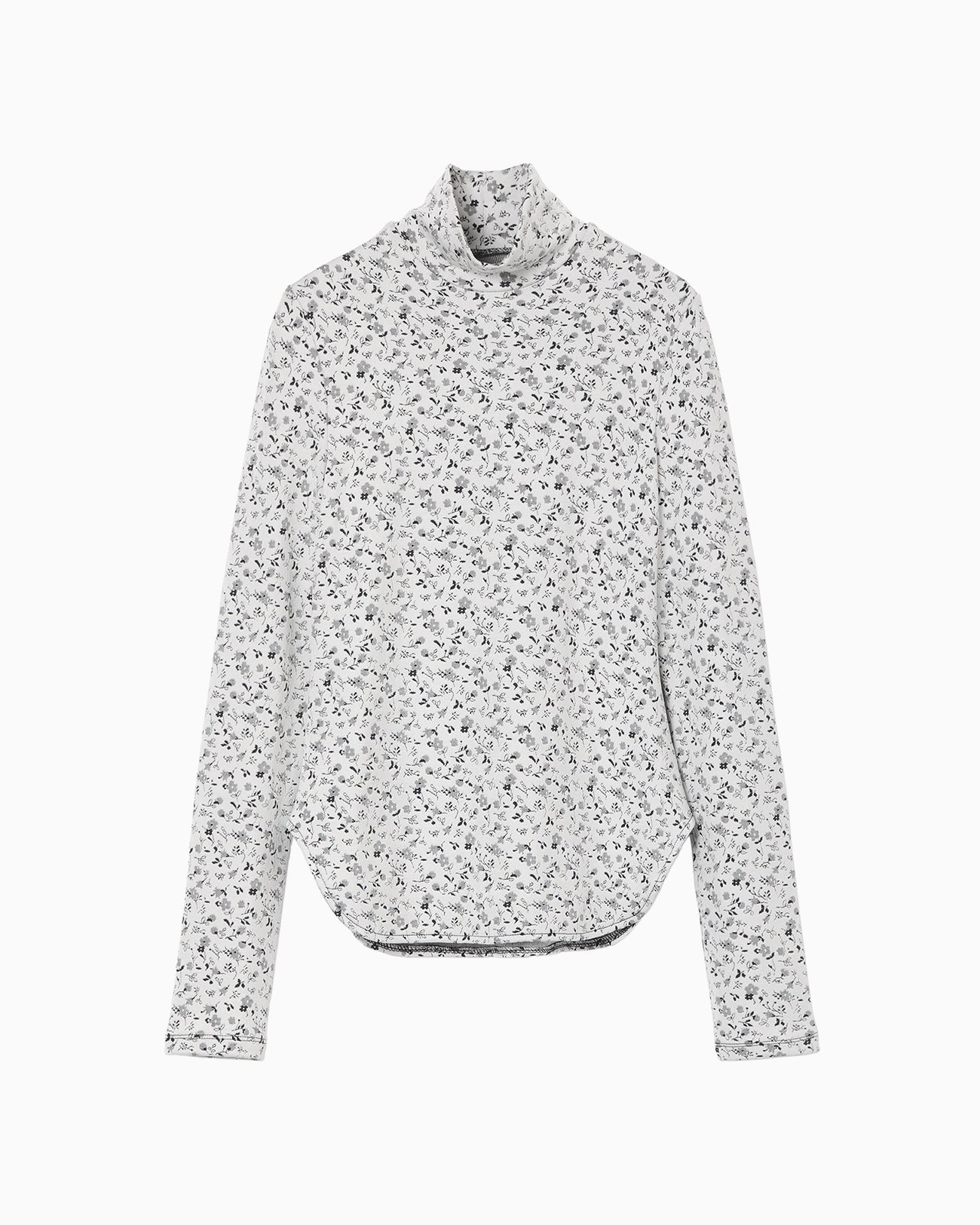 まゆページ Floral Jacquard Fraise Stitch High Neck Top - white - Mame