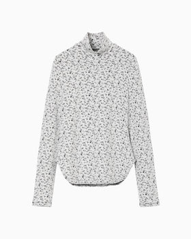 Floral Jacquard Fraise Stitch High Neck Top - white