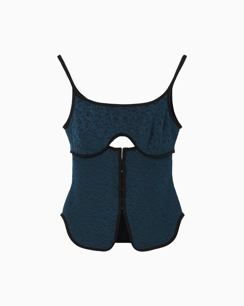 Floral Jacquard Fraise Stitch Camisole Top - navy