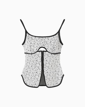 Floral Jacquard Fraise Stitch Camisole Top - white