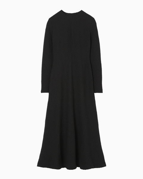Shirring Jersey Jacquard Dress - black