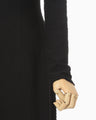 Shirring Jersey Jacquard Dress - black