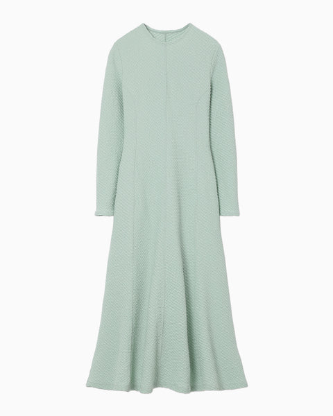 Shirring Jersey Jacquard Dress - light blue