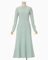 Shirring Jersey Jacquard Dress - light blue