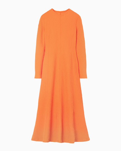 Shirring Jersey Jacquard Dress - orange