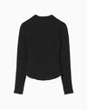 Shirring Jersey Jacquard Long Sleeve Top - black