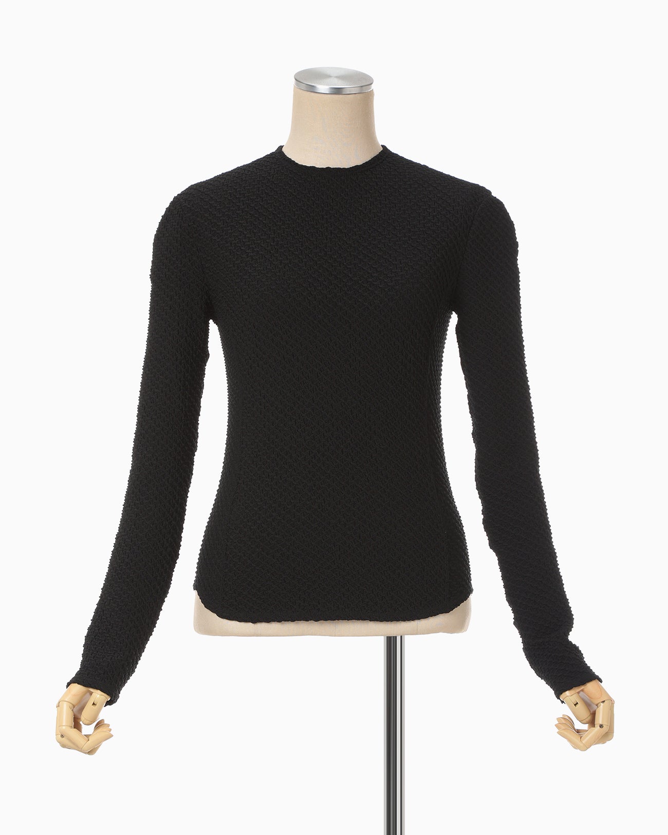 Shirring Jersey Jacquard Long Sleeve Top - black