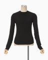 Shirring Jersey Jacquard Long Sleeve Top - black