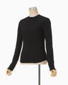 Shirring Jersey Jacquard Long Sleeve Top - black