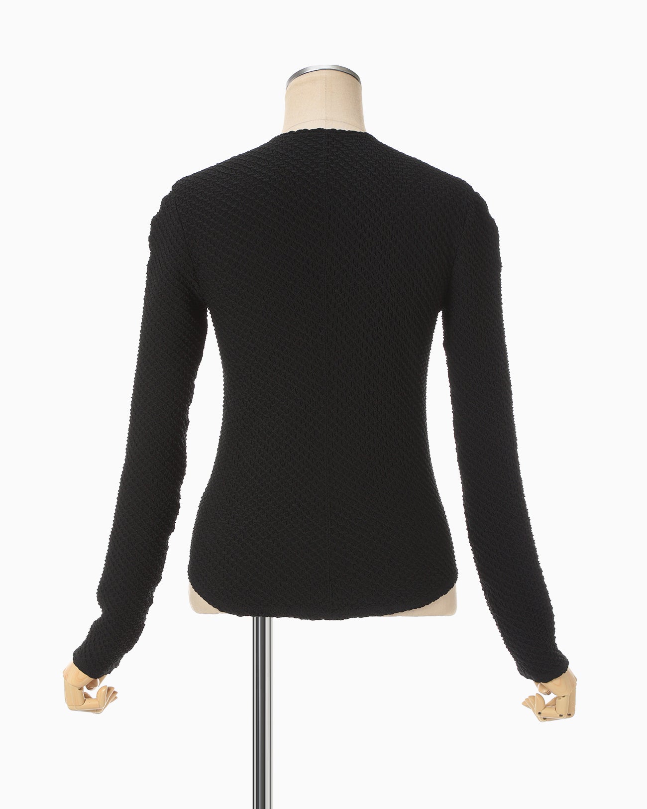 Shirring Jersey Jacquard Long Sleeve Top - black
