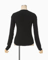 Shirring Jersey Jacquard Long Sleeve Top - black