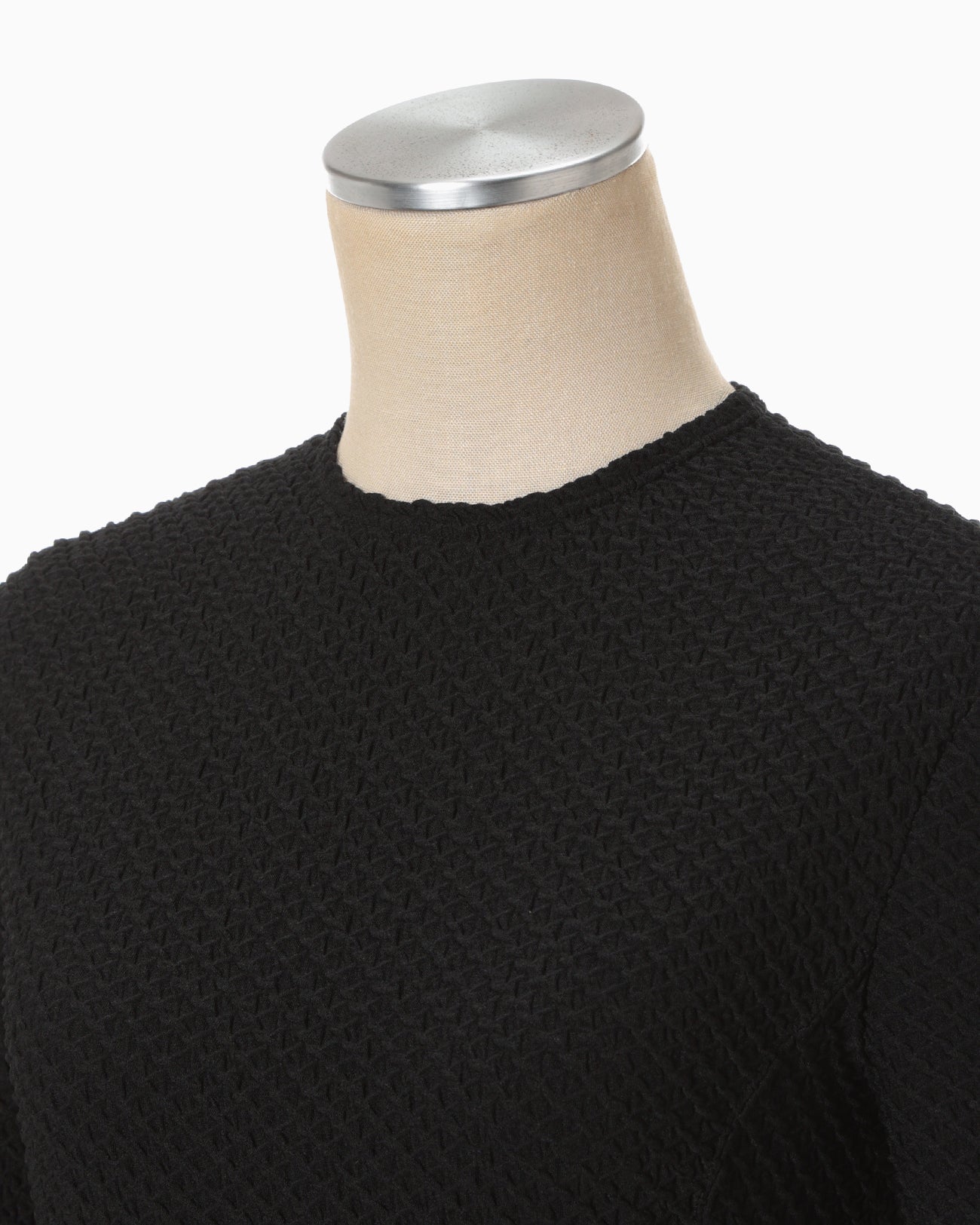 Shirring Jersey Jacquard Long Sleeve Top - black