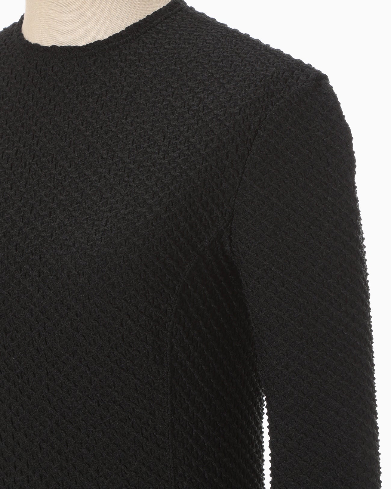 Shirring Jersey Jacquard Long Sleeve Top - black