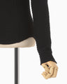 Shirring Jersey Jacquard Long Sleeve Top - black