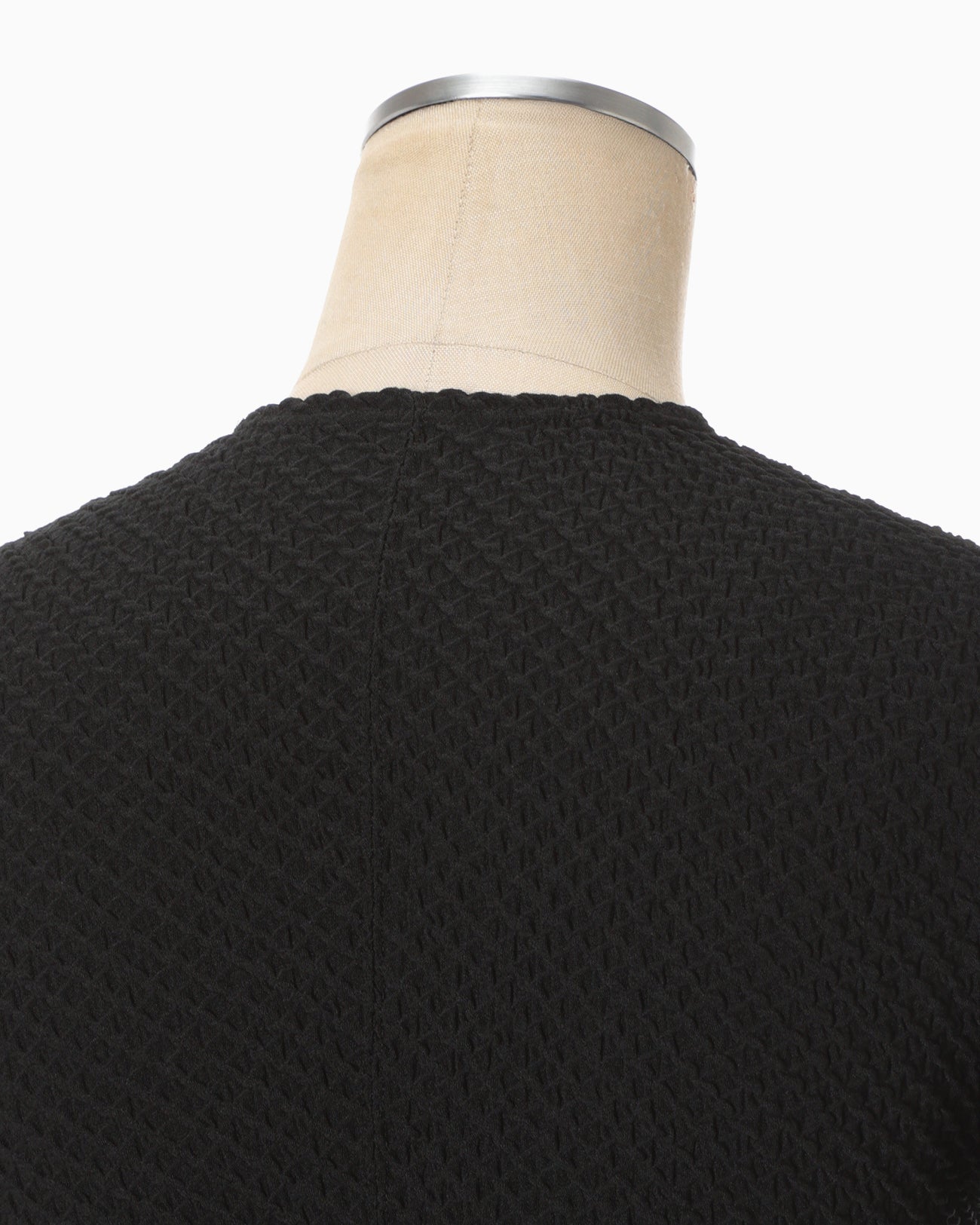 Shirring Jersey Jacquard Long Sleeve Top - black