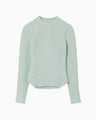 Shirring Jersey Jacquard Long Sleeve Top - light blue