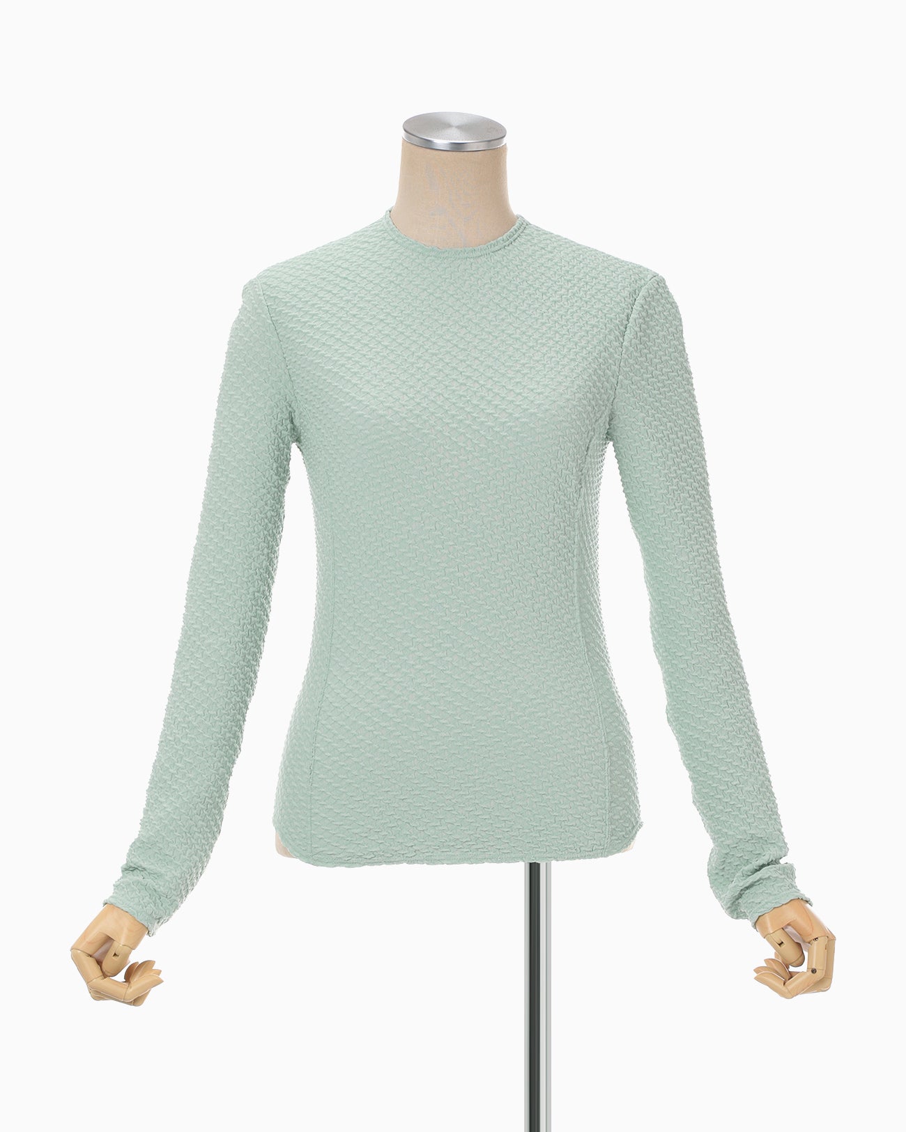 Shirring Jersey Jacquard Long Sleeve Top - light blue