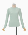 Shirring Jersey Jacquard Long Sleeve Top - light blue