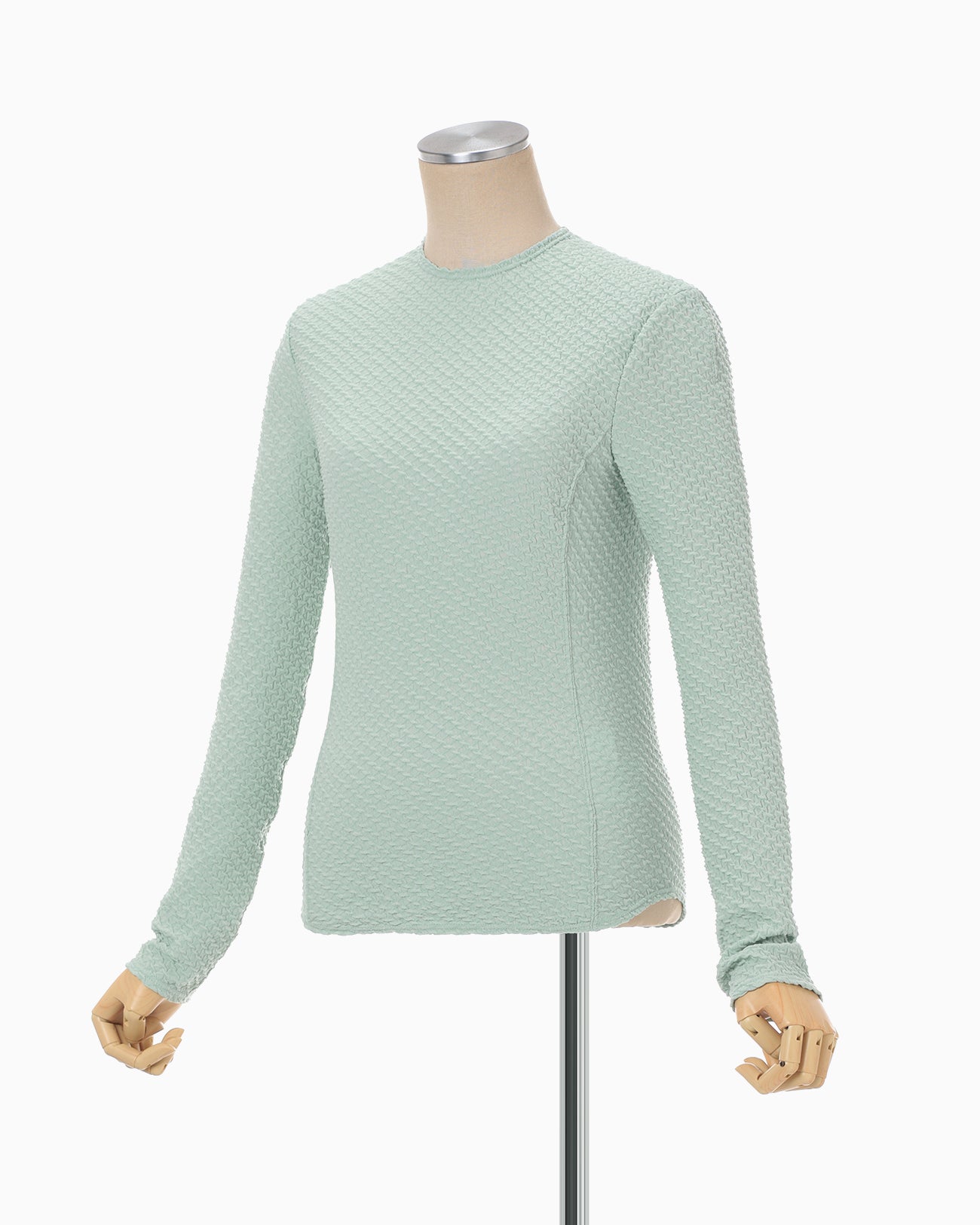 Shirring Jersey Jacquard Long Sleeve Top - light blue
