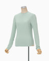Shirring Jersey Jacquard Long Sleeve Top - light blue