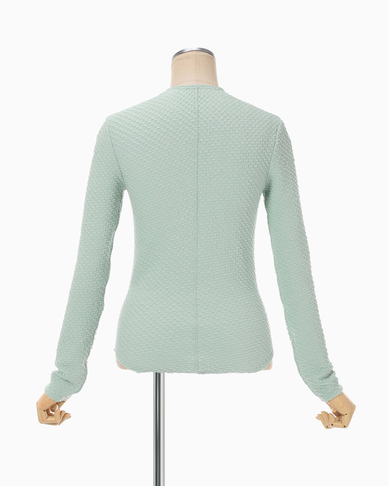 Shirring Jersey Jacquard Long Sleeve Top - light blue