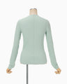 Shirring Jersey Jacquard Long Sleeve Top - light blue