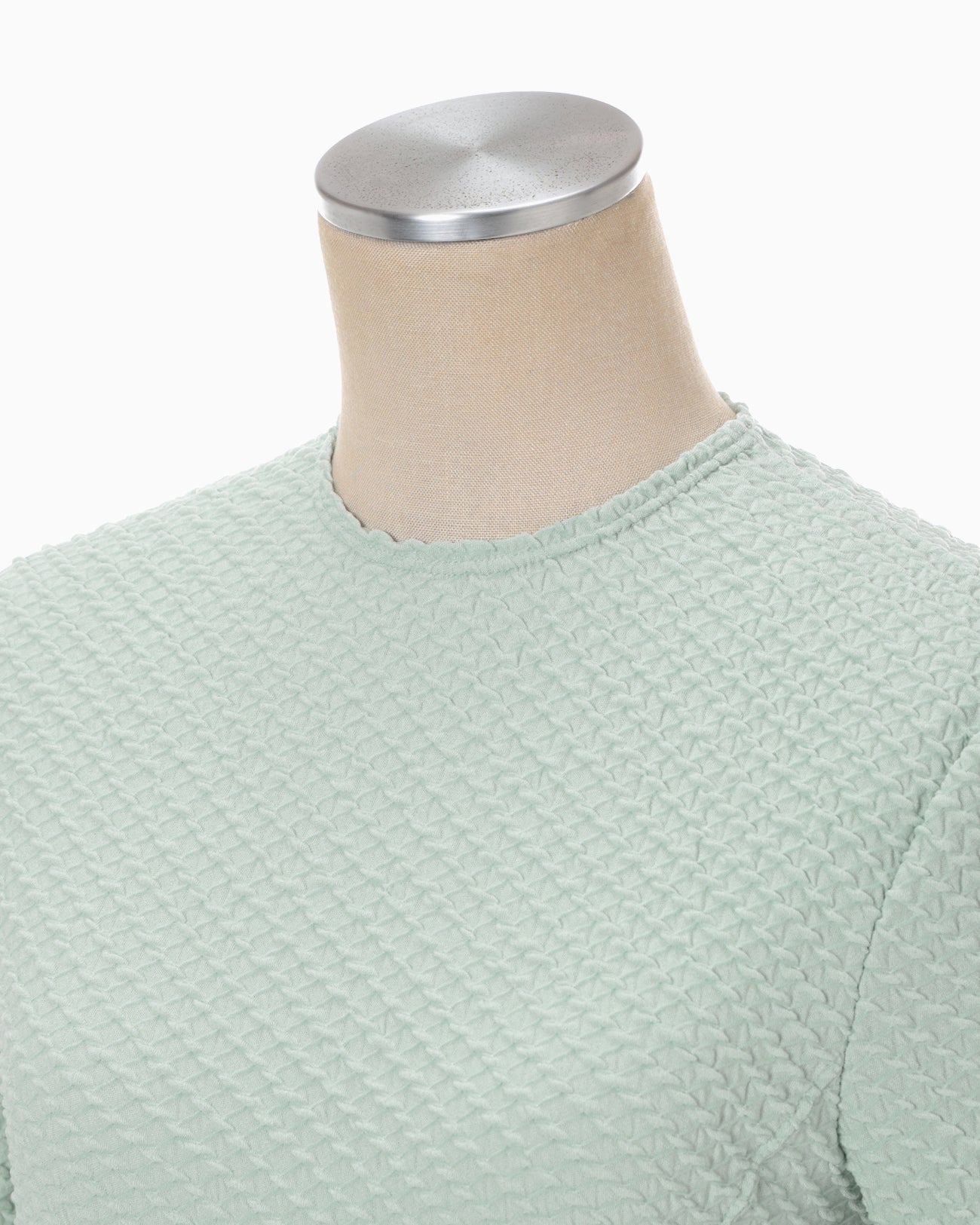 Shirring Jersey Jacquard Long Sleeve Top - light blue