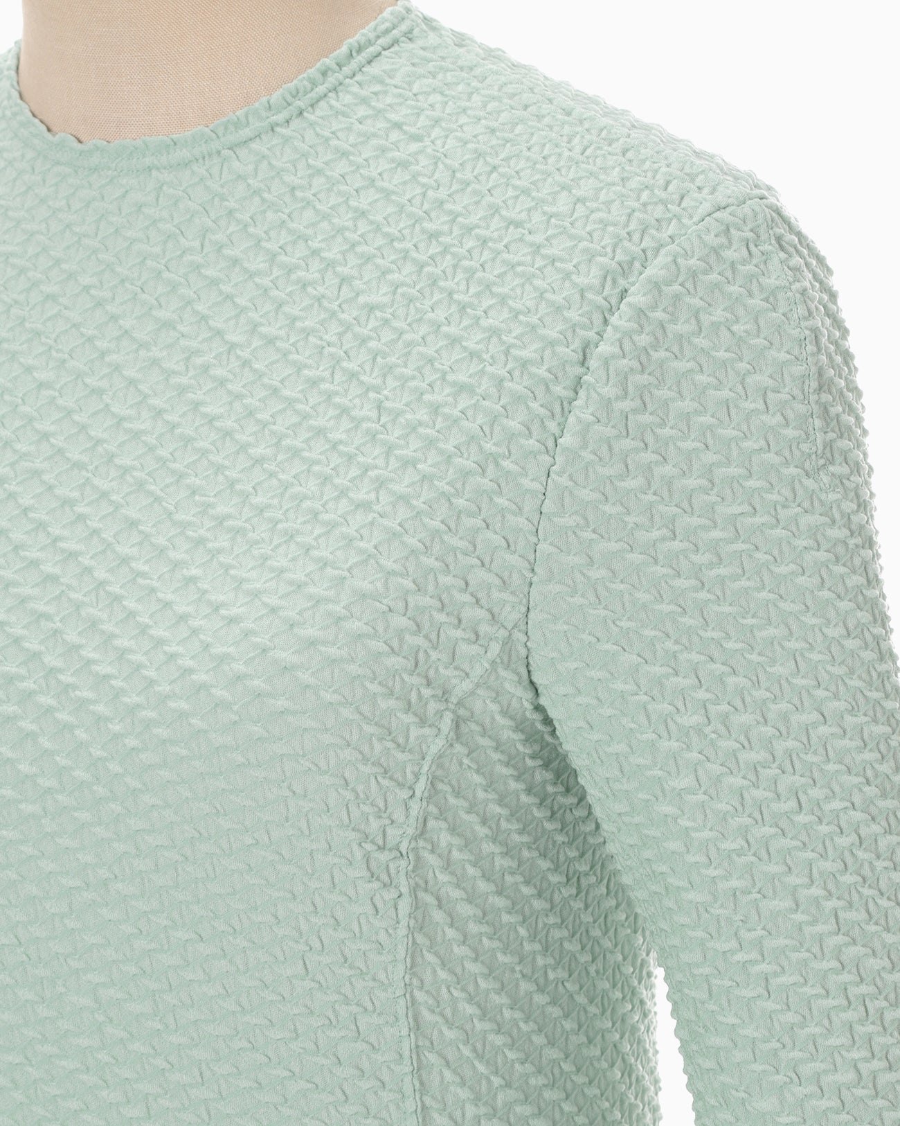 Shirring Jersey Jacquard Long Sleeve Top - light blue