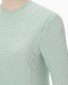 Shirring Jersey Jacquard Long Sleeve Top - light blue