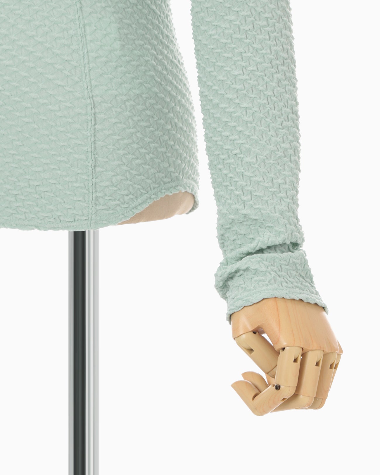 Shirring Jersey Jacquard Long Sleeve Top - light blue