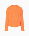 Shirring Jersey Jacquard Long Sleeve Top - orange