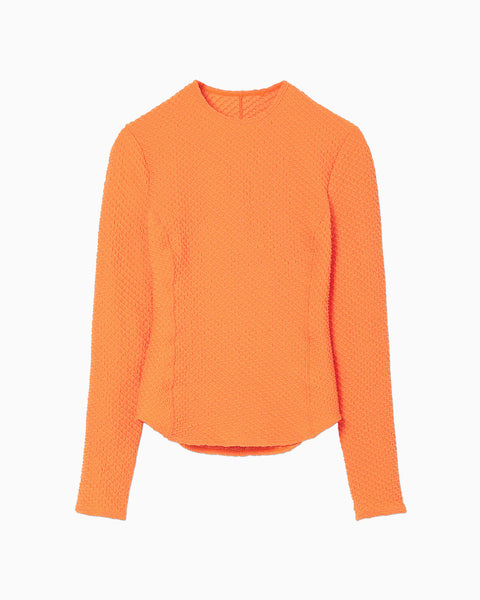 Shirring Jersey Jacquard Long Sleeve Top - orange