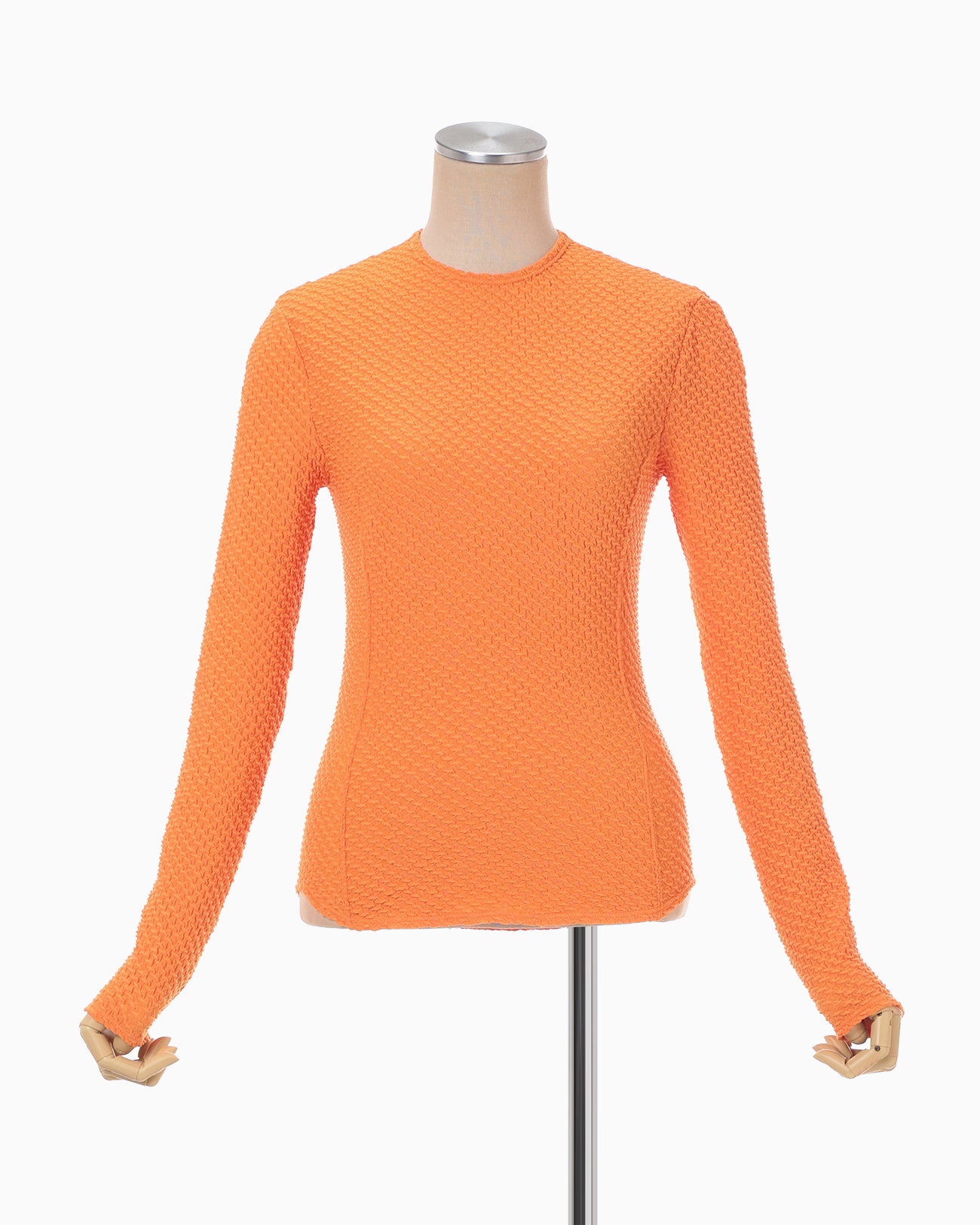 Shirring Jersey Jacquard Long Sleeve Top - orange