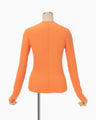 Shirring Jersey Jacquard Long Sleeve Top - orange
