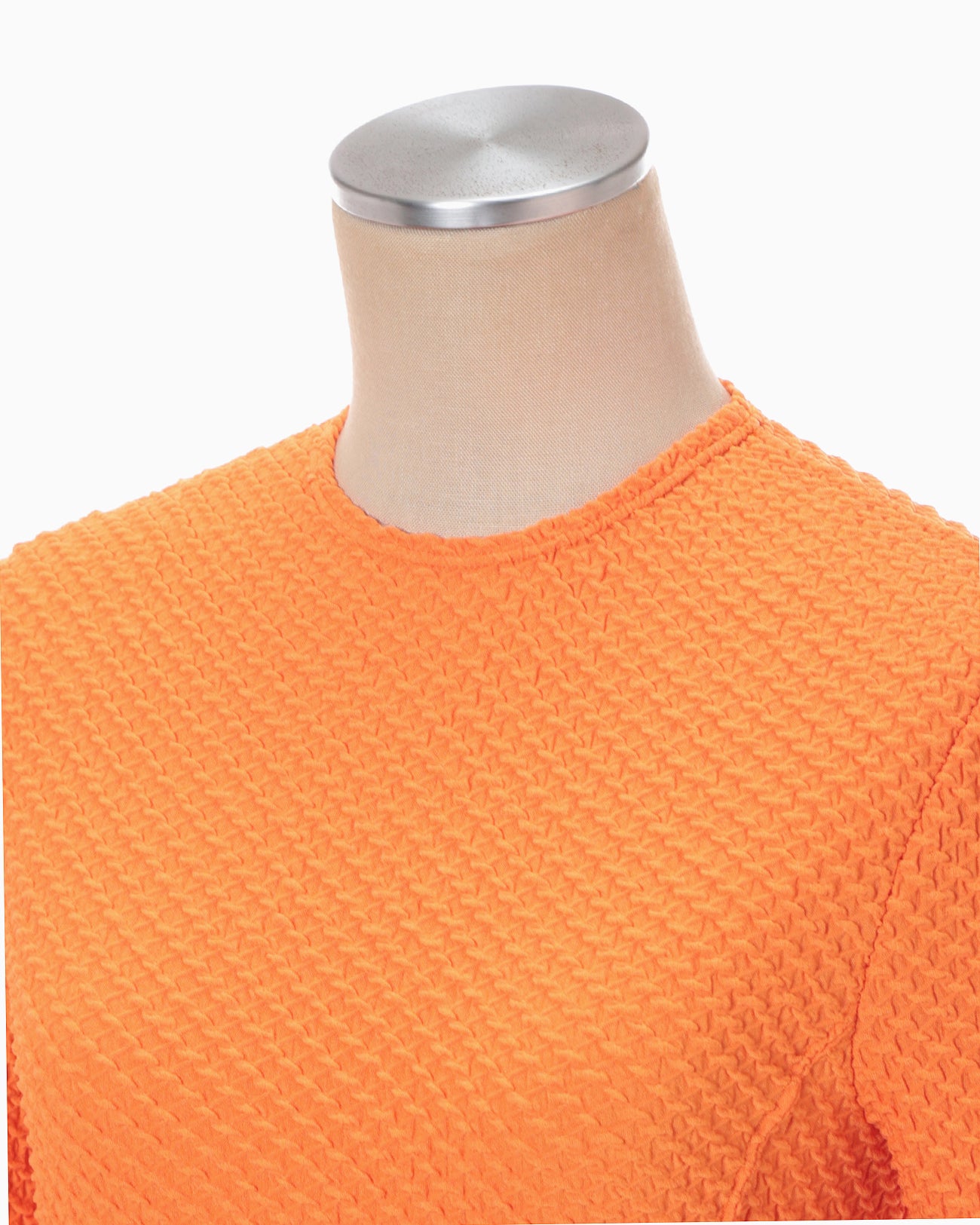 Shirring Jersey Jacquard Long Sleeve Top - orange