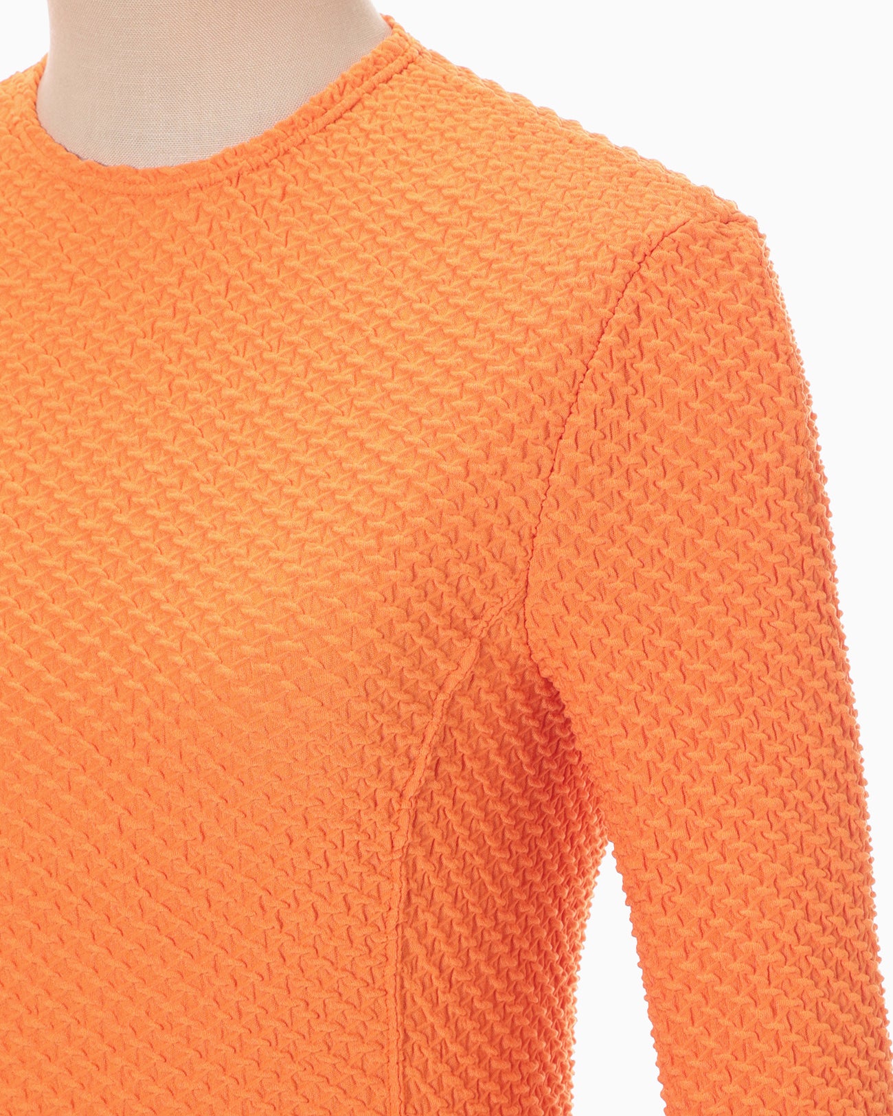Shirring Jersey Jacquard Long Sleeve Top - orange