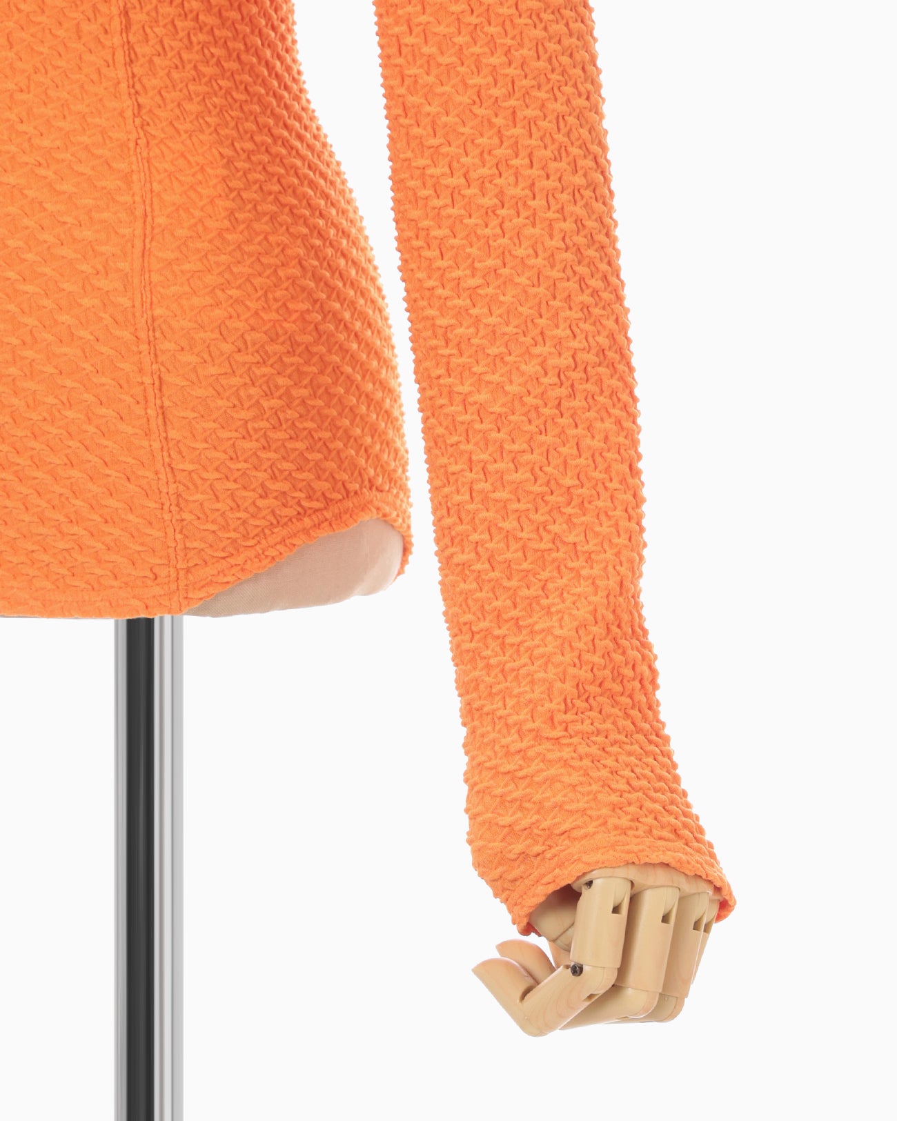 Shirring Jersey Jacquard Long Sleeve Top - orange