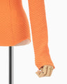 Shirring Jersey Jacquard Long Sleeve Top - orange