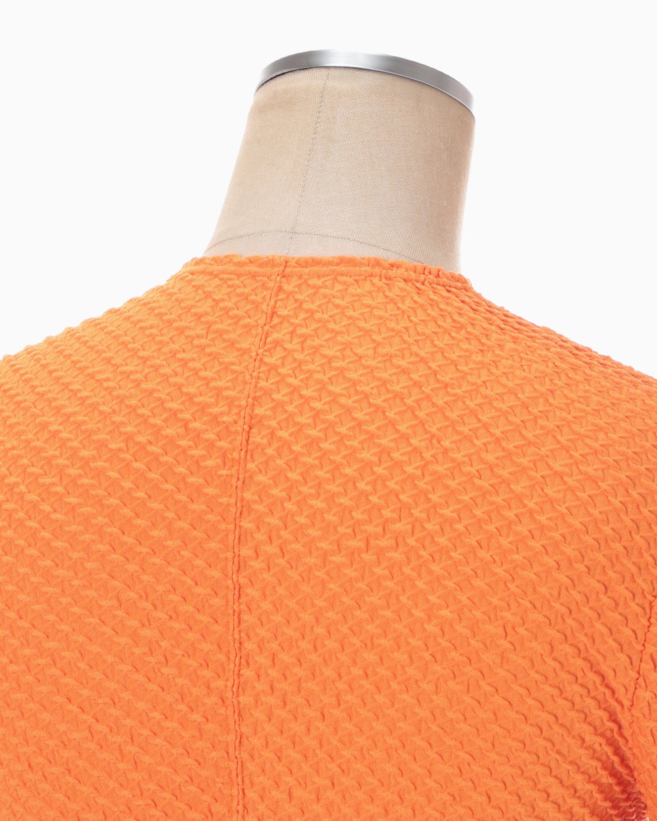 Shirring Jersey Jacquard Long Sleeve Top - orange
