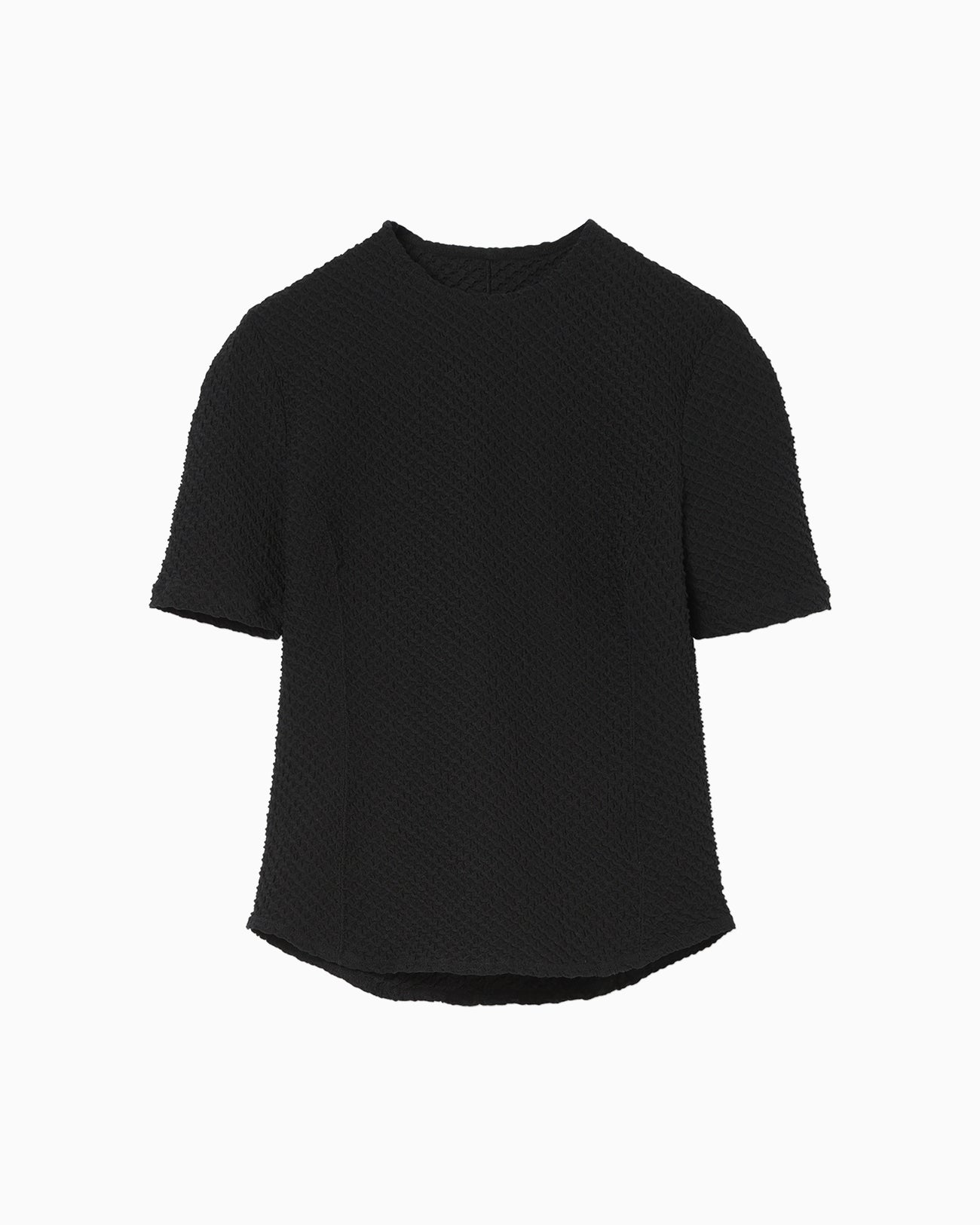 Shirring Jersey Jacquard Short Sleeve Top - black