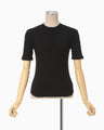 Shirring Jersey Jacquard Short Sleeve Top - black