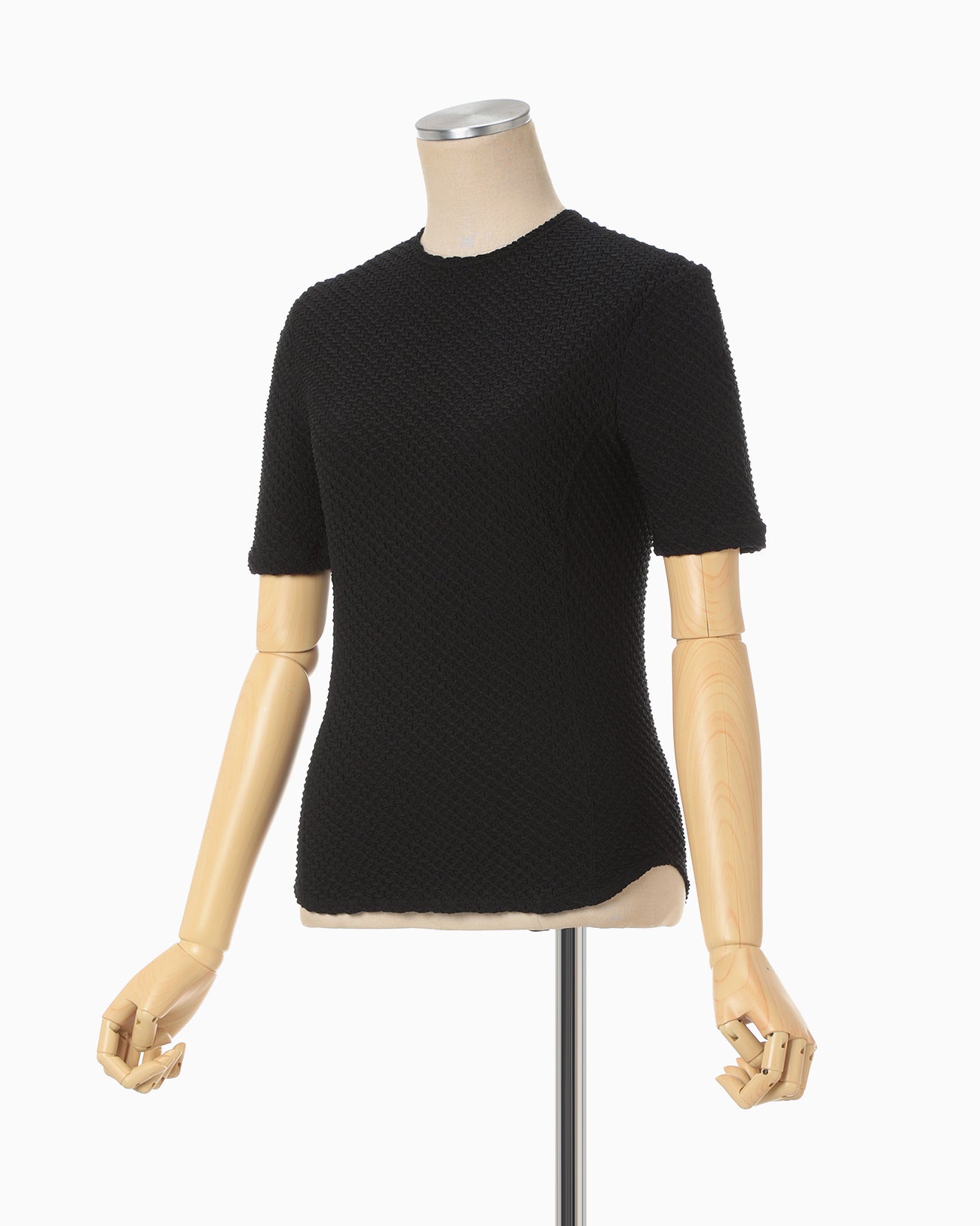 Shirring Jersey Jacquard Short Sleeve Top - black