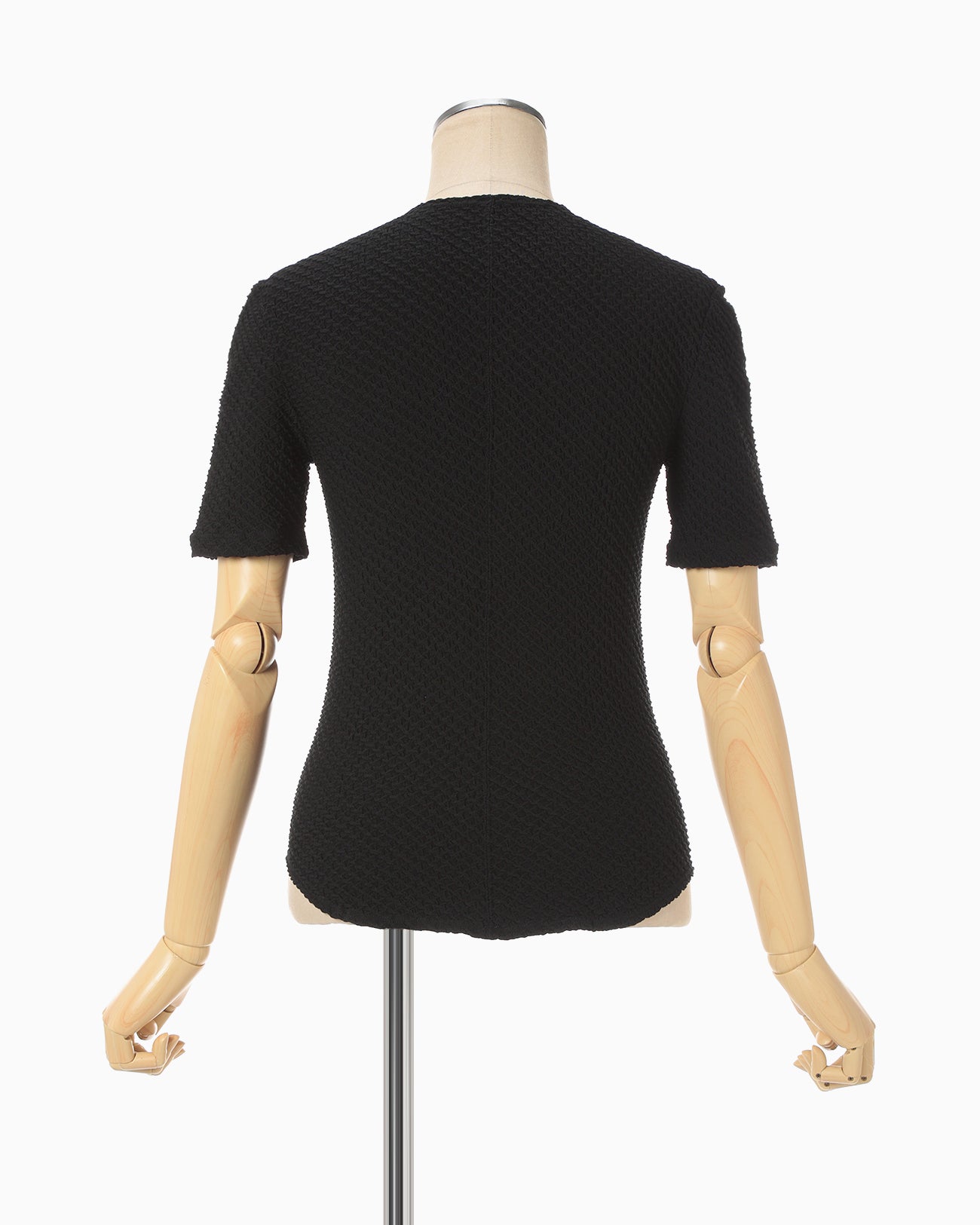 Shirring Jersey Jacquard Short Sleeve Top - black