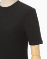 Shirring Jersey Jacquard Short Sleeve Top - black