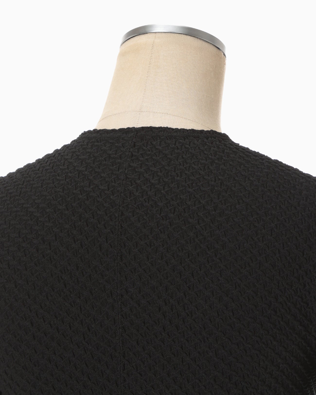 Shirring Jersey Jacquard Short Sleeve Top - black