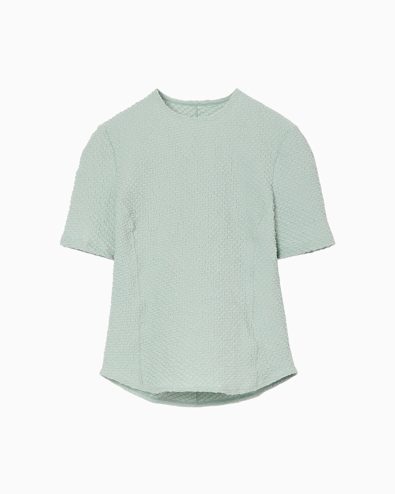Shirring Jersey Jacquard Short Sleeve Top - light blue