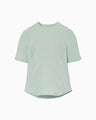 Shirring Jersey Jacquard Short Sleeve Top - light blue