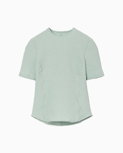 Shirring Jersey Jacquard Short Sleeve Top - light blue
